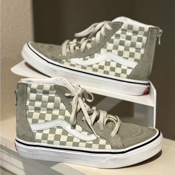 Vans Other - Vans Canvas High Top Checkerboard Skate Shoes Green White Zipper Youth Sz 3Y